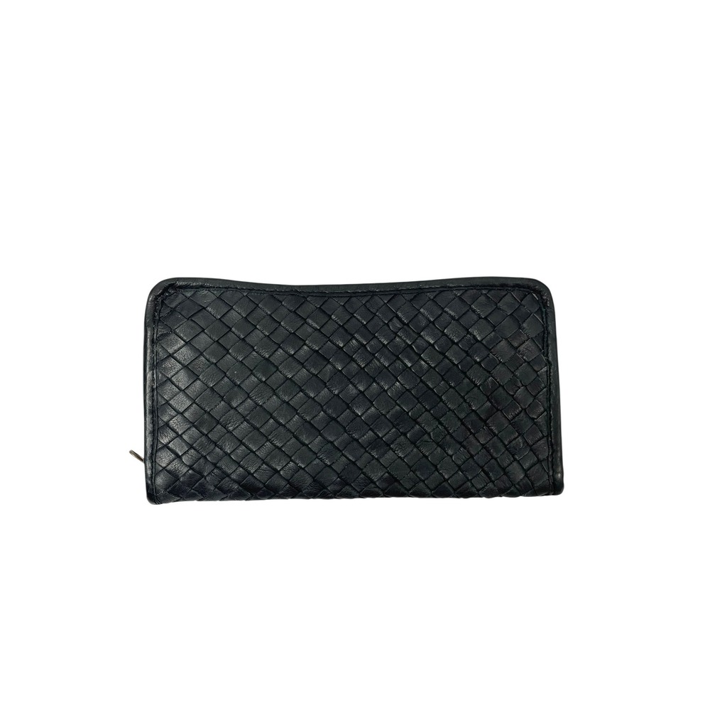 Viola Castellani basket woven genuine leather wallet clutch Black made in Italy